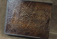 Handmade leather custom billfold wallet Transformers Decepticons carved for men