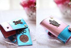 Handmade vintage sweet pretty leather small keys wallet pouch purse for women/lady girl