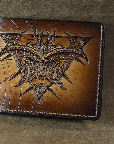 Handmade diablo3 diablo billfold wallet carved custom personalized leather for men