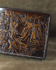 Handmade men leather wallet the walking dead billfold coffee carved custom for men