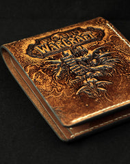 Handmade leather Small wallet custom WOW lich king Arthas carved leather billfold wallet for men