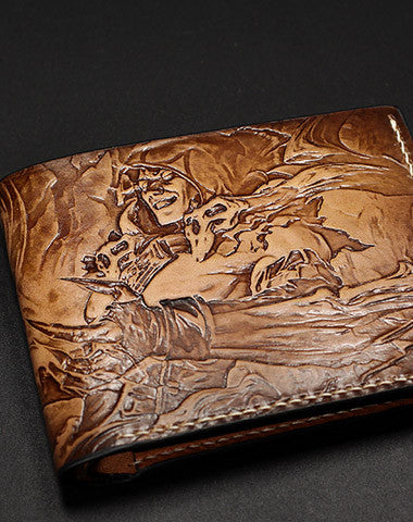 Handmade League of Legends LOL The Crimson Reaper Vladimir carved leather custom billfold wallet for men gamers - EverHandmade