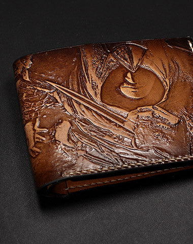 Handmade AC Assassin's Creed carved leather custom billfold wallet for men gamers