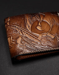 Handmade AC Assassin's Creed carved leather custom billfold wallet for men gamers