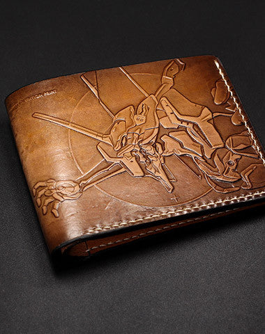 Handmade EVANGELION EVE carved leather custom billfold wallet for men gamers - EverHandmade
