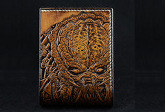 Handmade leather wallet Predator carved leather custom billfold wallet for men - EverHandmade
