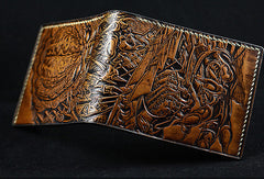 Handmade leather wallet Predator carved leather custom billfold wallet for men - EverHandmade