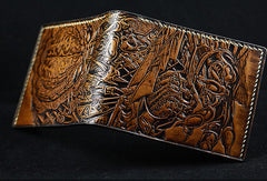 Handmade leather wallet Predator carved leather custom billfold wallet for men