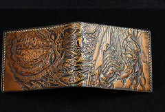 Handmade leather wallet Predator carved leather custom billfold wallet for men - EverHandmade