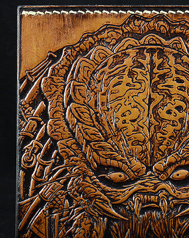 Handmade leather wallet Predator carved leather custom billfold wallet for men - EverHandmade
