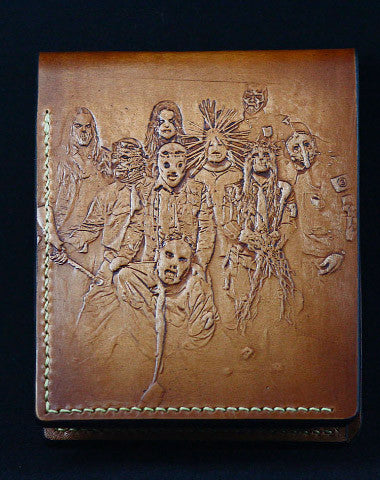 Handmade leather wallet custom Slipknot band carved leather billfold wallet for men - EverHandmade