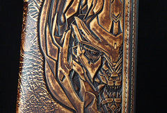 Handmade Transformers Decepticons Megatron carved leather long wallet for men gamer