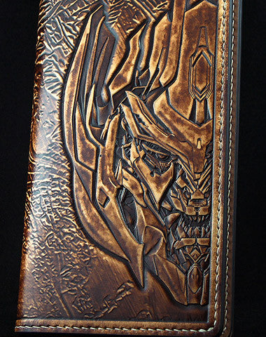 Handmade Transformers Decepticons Megatron carved leather long wallet for men gamer