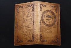 Handmade leather men wallet Hobbit carved leather custom long wallet w/card ID holder for men - EverHandmade