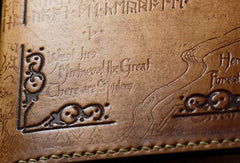Handmade leather men wallet Hobbit carved leather custom long wallet w/card ID holder for men - EverHandmade