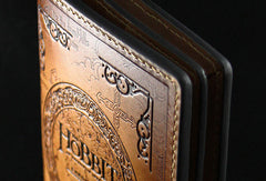 Handmade leather men wallet Hobbit carved leather custom long wallet w/card ID holder for men - EverHandmade