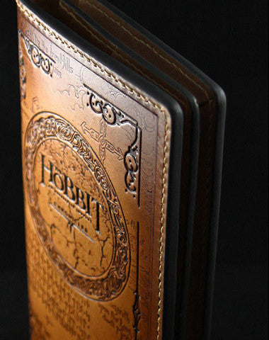 Handmade leather men wallet Hobbit carved leather custom long wallet w/card ID holder for men - EverHandmade