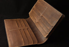 Handmade leather men wallet Mayan solar calendar carved leather custom long wallet for men