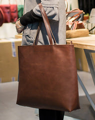 Handmade Leather Big Large tote bag dark green coffee brown for women leather shoulder bag - EverHandmade