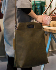 Handmade Leather big handbag dark green for women leather shoulder bag vintage - EverHandmade