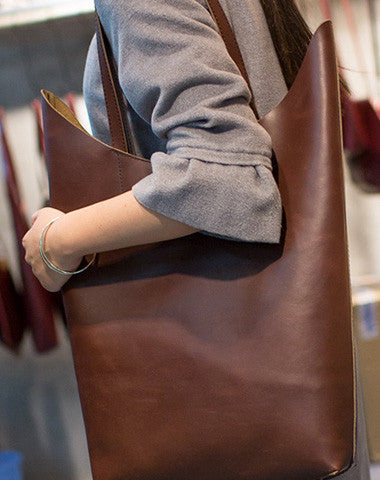 Handmade Leather vintage Large tote bag coffee brown for women leather shoulder bag - EverHandmade