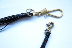 Handmade biker trucker wallet leather braided Chain with brass hook Clip for wallet