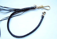 Handmade biker trucker wallet leather braided Chain with brass hook Clip for wallet