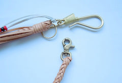 Handmade biker trucker wallet leather braided Chain with brass hook Clip for wallet
