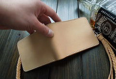 Handmade billfold leather wallet beige leather bifold biker wallet billfold wallet purse for men - EverHandmade