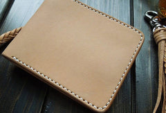 Handmade billfold leather wallet beige leather bifold biker wallet billfold wallet purse for men - EverHandmade