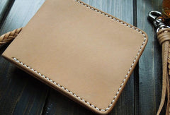 Handmade billfold leather wallet beige leather bifold biker wallet billfold wallet purse for men