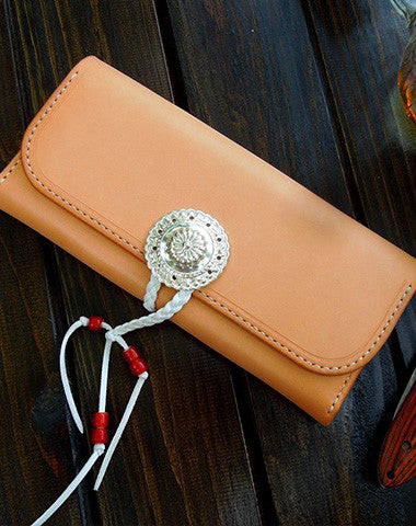 Handmade wallet leather long natural leather Long clutch wallet for women - EverHandmade