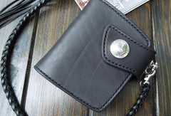 Handmade biker wallet trucker billfold chain leather trifold black leather billfold wallet for men