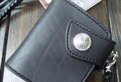 Handmade biker wallet trucker billfold chain leather trifold black leather billfold wallet for men