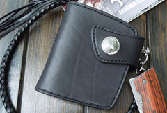 Handmade biker wallet trucker billfold chain leather trifold black leather billfold wallet for men