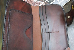 Handmade biker wallet red brown natural leather biker wallet chain bifold Long wallet for men - EverHandmade