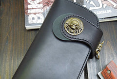 Handmade biker chain wallet black leather trucker chain Long wallet for men