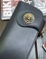 Handmade biker chain wallet black leather trucker chain Long wallet for men - EverHandmade