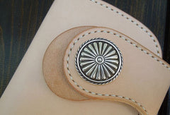 Handmade biker wallet leather biker wallet chain bifold beige Long wallet purse for men