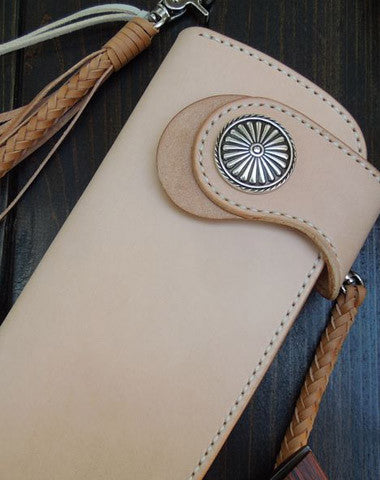 Handmade biker wallet leather biker wallet chain bifold beige Long wallet purse for men - EverHandmade