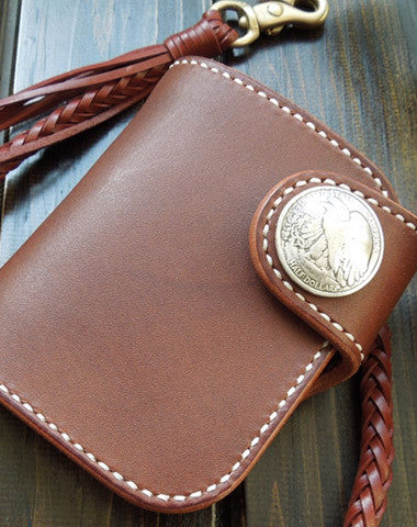Handmade Leather Small Biker Chain Wallet billfold Biker Wallets for Men Chain Wallets - EverHandmade