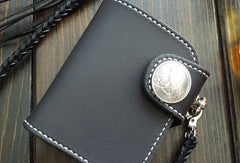 Handmade biker chain wallet black leather billfold trucker wallet chain small wallet