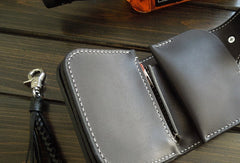 Handmade biker chain wallet black leather billfold trucker wallet chain small wallet