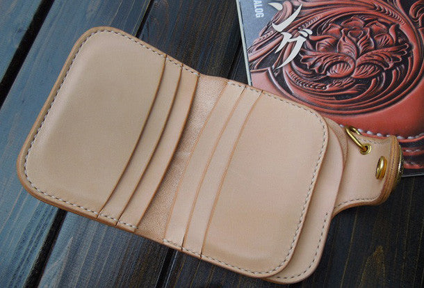 Handmade Leather billfold biker wallets trucker wallets chain leather Small leather Chain wallet for men - EverHandmade