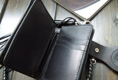 Handmade biker chain wallet black leather small trucker wallet chain for men