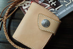 Handmade biker wallet leather biker wallet chain bifold beige billfold wallet for men - EverHandmade