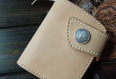 Handmade biker wallet leather biker wallet chain bifold beige billfold wallet for men - EverHandmade