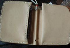 Handmade biker wallet leather biker wallet chain bifold beige billfold wallet for men - EverHandmade