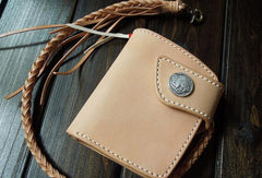 Handmade biker wallet leather biker wallet chain bifold beige billfold wallet for men - EverHandmade
