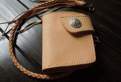 Handmade biker wallet leather biker wallet chain bifold beige billfold wallet for men - EverHandmade